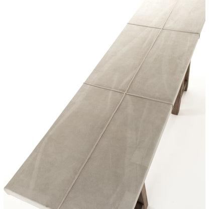 Doux Wall Table by Zentique in light gray suede leather and pine. Made from pine in a cottage & farmhouse style.