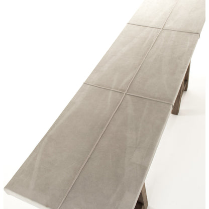 Doux Wall Table by Zentique in light gray suede leather and pine. Made from pine in a cottage & farmhouse style.