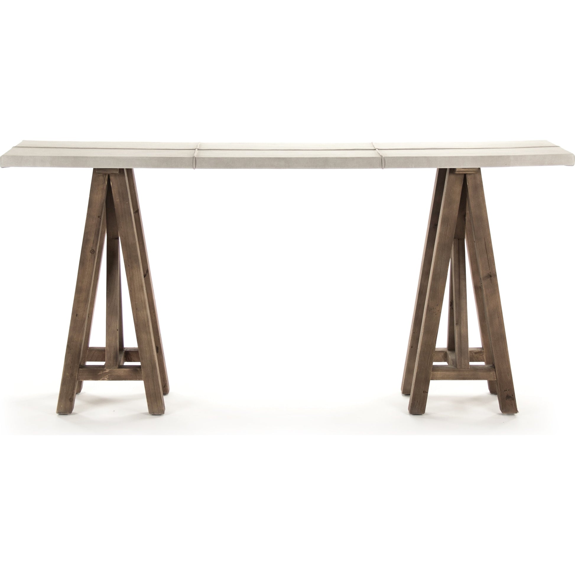 Doux Wall Table by Zentique in light gray suede leather and pine. Made from pine in a cottage & farmhouse style.
