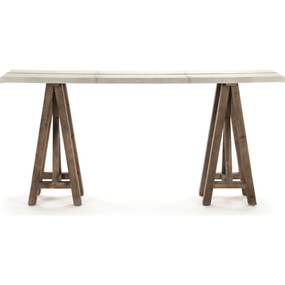 Doux Wall Table by Zentique in light gray suede leather and pine. Made from pine in a cottage & farmhouse style.