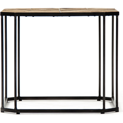 Cuthbert Side Table by Zentique in weathered pine and old pine, metal. Made from old pine, metal in a modern style.