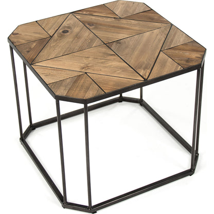 Cuthbert Side Table by Zentique in weathered pine and old pine, metal. Made from old pine, metal in a modern style.