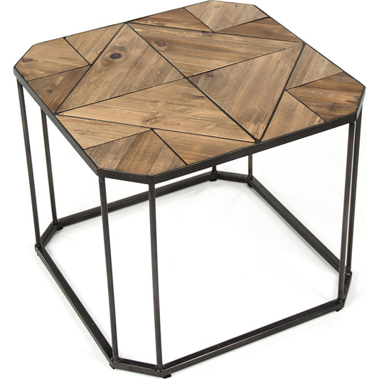 Cuthbert Side Table by Zentique in weathered pine and old pine, metal. Made from old pine, metal in a modern style.