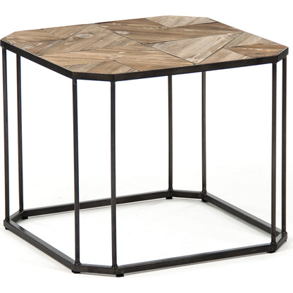 Cuthbert Side Table by Zentique in weathered pine and old pine, metal. Made from old pine, metal in a modern style.