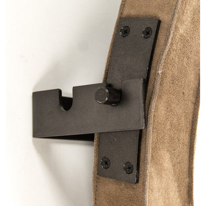 Pendre Mirror by Zentique in tan suede leather and suede, glass. Made from suede, glass in a rustic style.