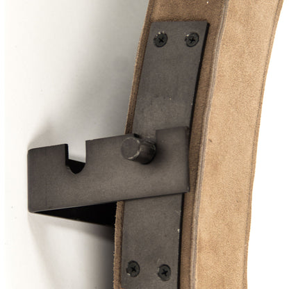 Pendre Mirror by Zentique in tan suede leather and suede, glass. Made from suede, glass in a rustic style.