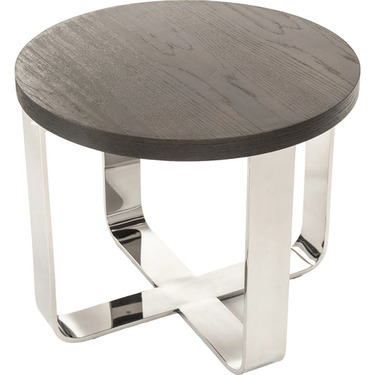 Round Side Table by Zentique in dark brown, chrome and oak, steel. Made from oak, steel in a modern style.