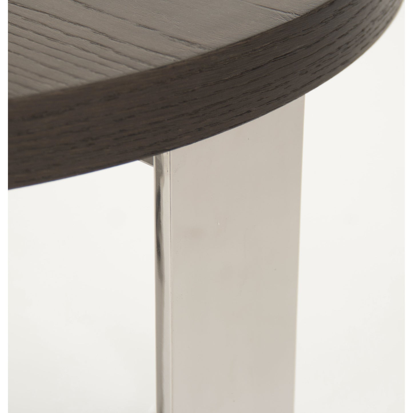 005 S-338255 | Closeup | Round Side Table by Zentique in dark brown, chrome and oak, steel. Made from oak, steel in a modern style.