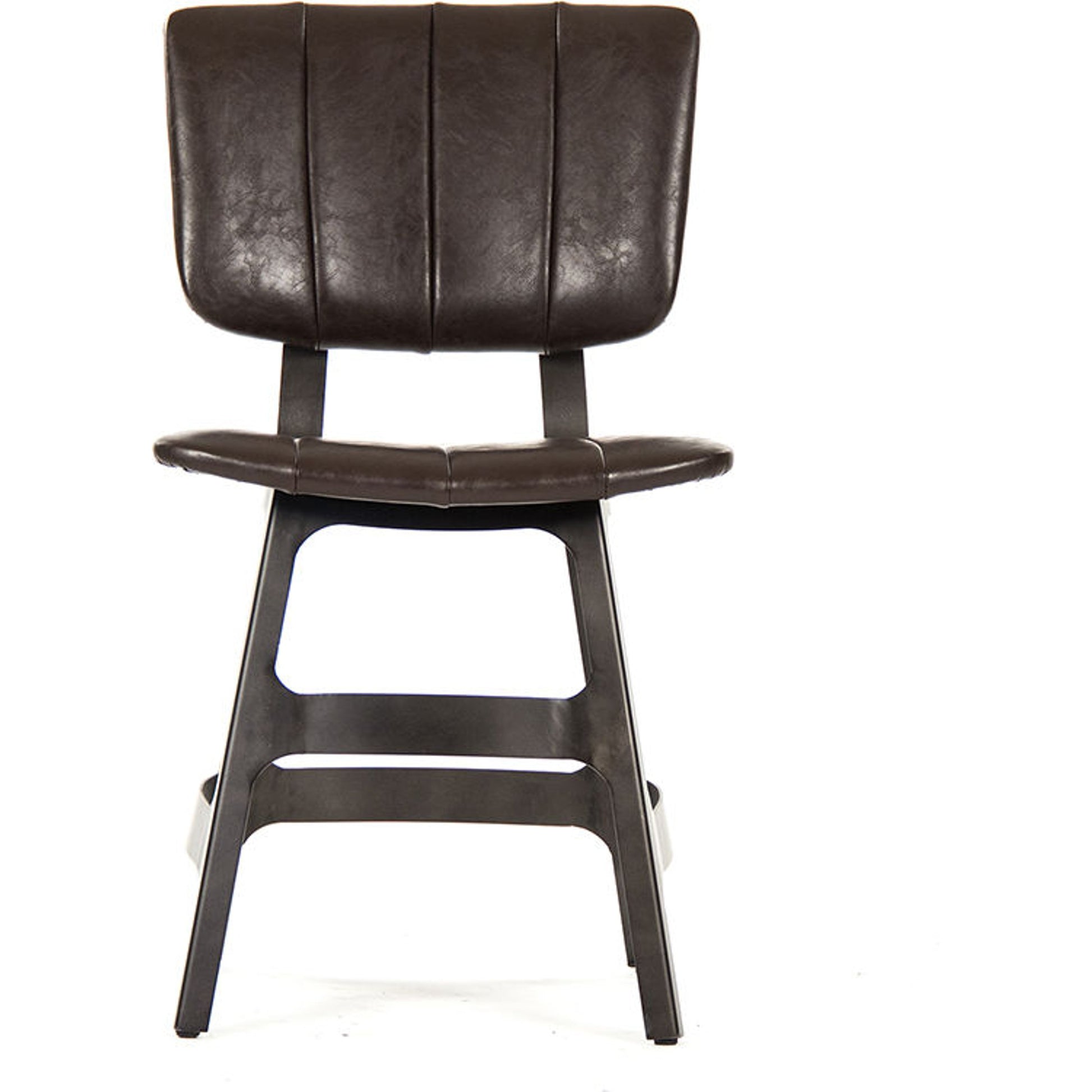 Side Chair by Zentique in dark gray metal, brown polyurethane vinyl and metal. Made from metal in a modern style.