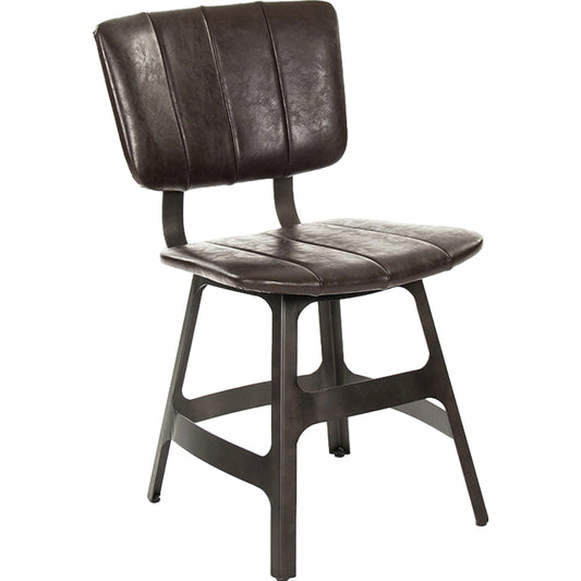 Side Chair by Zentique in dark gray metal, brown polyurethane vinyl and metal. Made from metal in a modern style.