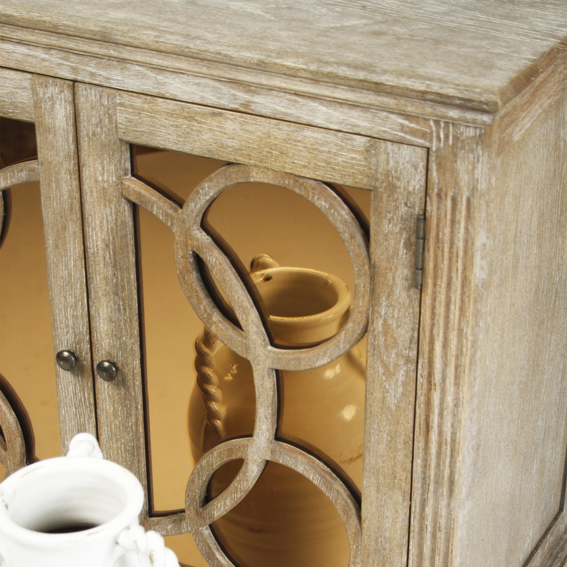 Edith Buffet by Zentique in sepia mirror and limed gray oak. Made from unique in a transitional style.