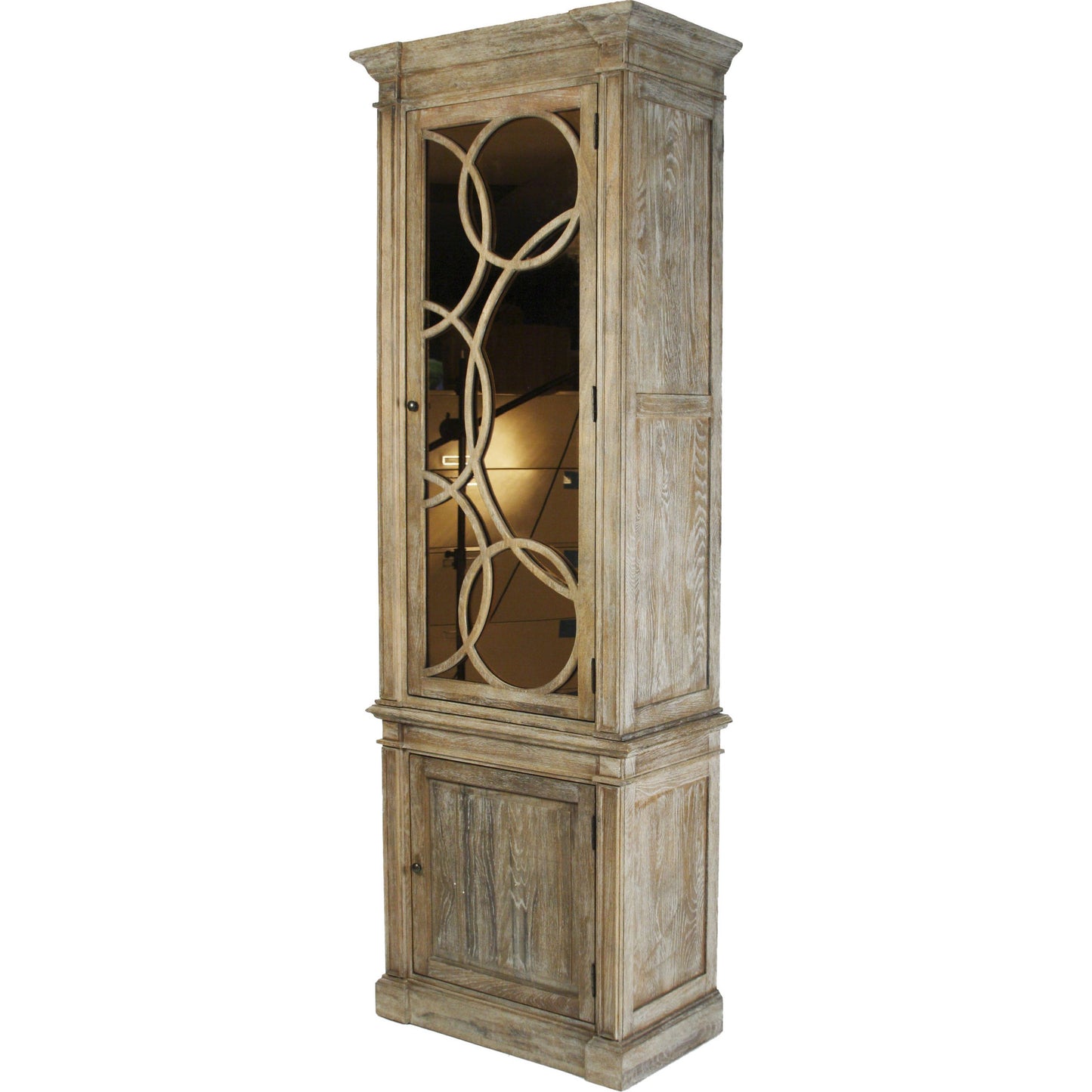 000 S-336944 | Primary Silo | Corinne Cabinet by Zentique in limed gray oak and oak. Made from oak, glass in a transitional style.