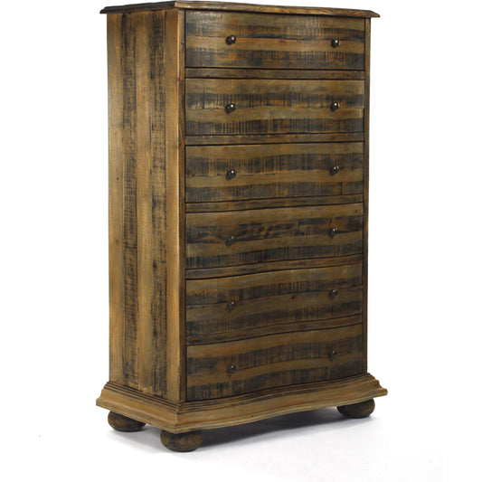 Recycled Pine Chest of Drawers by Zentique in dark rustic pine and recycled pine. Made from recycled pine in a rustic style.