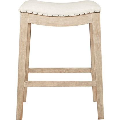 Harper Counter Stool by Essentials For Living in performance bisque french linen, natural gray ash. Made from solid ash wood in a transitional style.