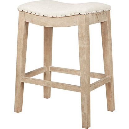 Harper Counter Stool by Essentials For Living in performance bisque french linen, natural gray ash. Made from solid ash wood in a transitional style.