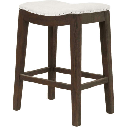 Harper Counter Stool by Essentials For Living in performance bisque french linen, natural gray ash. Made from solid ash wood in a transitional style.