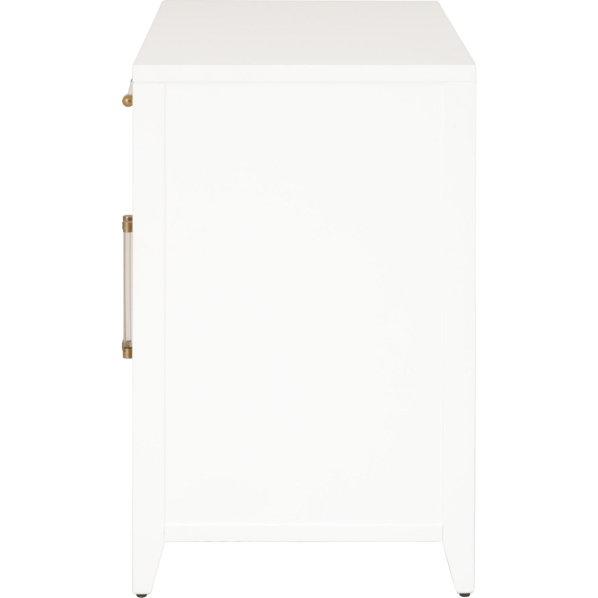 Holland Chest by Essentials For Living in matte white, natural, brushed brass. Made from mdf, rattan in a transitional style.