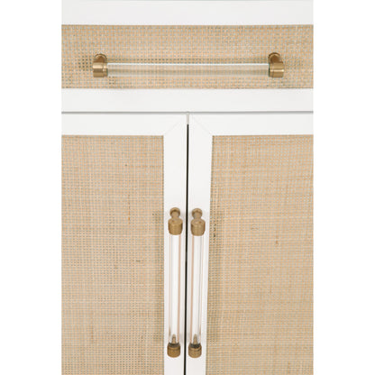 Holland Chest by Essentials For Living in matte white, natural, brushed brass. Made from mdf, rattan in a transitional style.