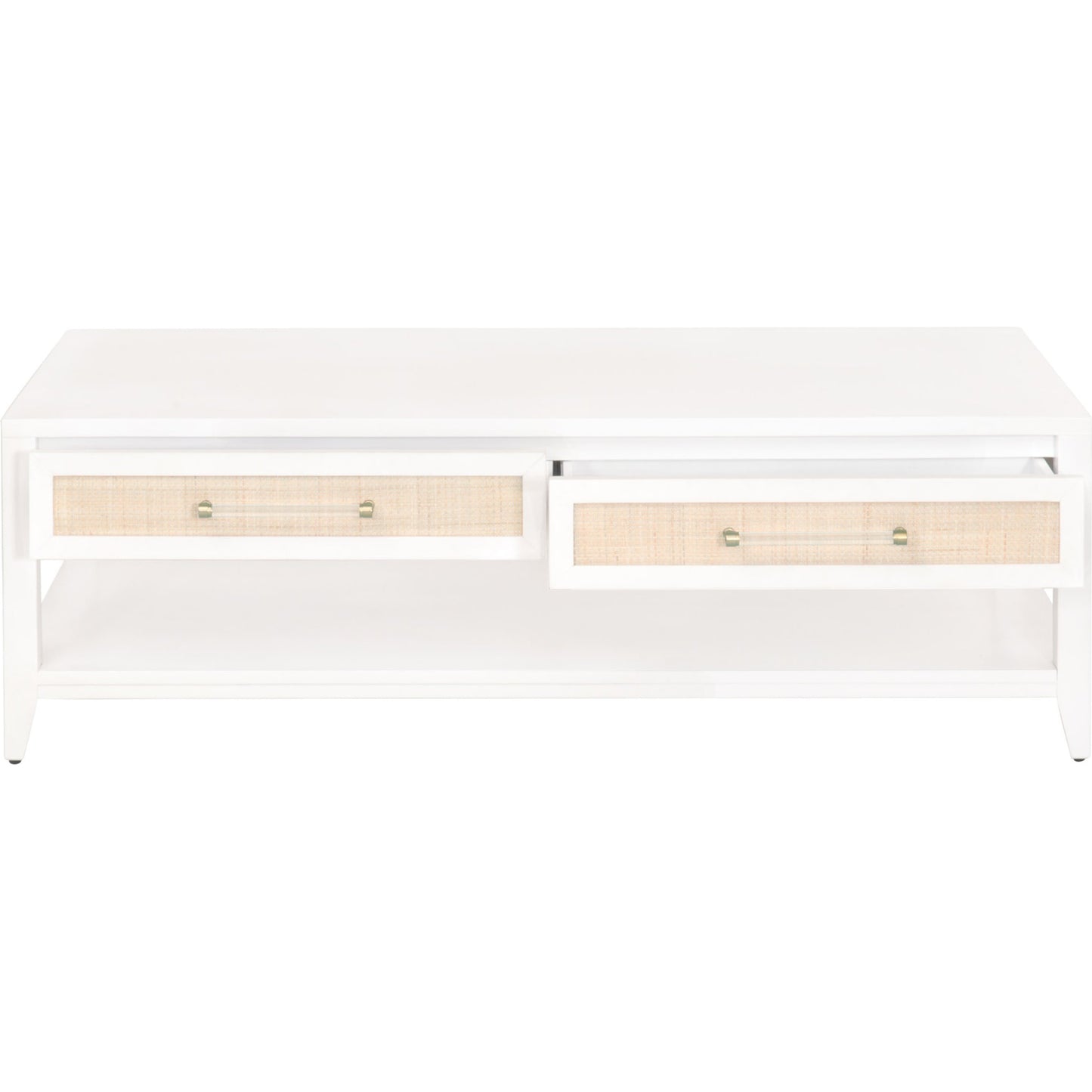 002 SR-837468 | Additional Silo | Holland Coffee Table by Essentials For Living in matte white, natural, brushed brass. Made from mdf, rattan in a transitional style.