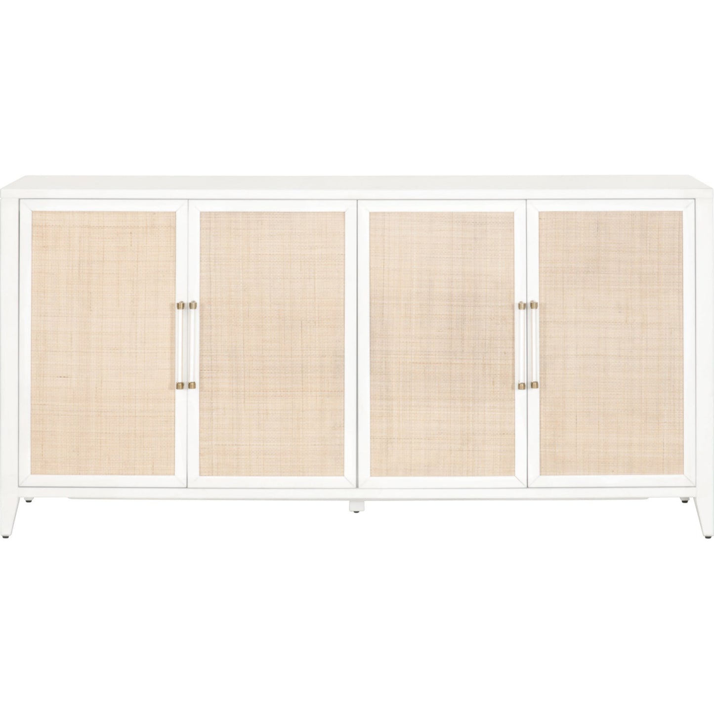 000 SR-837471 | Additional Silo | Holland Media Sideboard by Essentials For Living in matte white, natural, brushed brass. Made from mdf, rattan in a transitional style.
