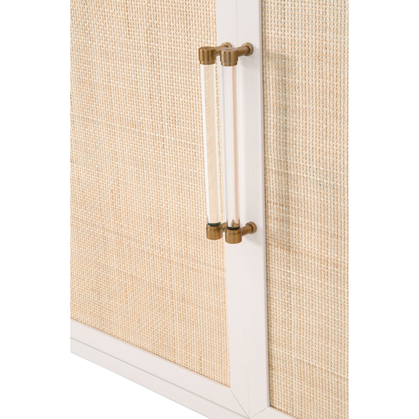 003 SR-837471 | Closeup | Holland Media Sideboard by Essentials For Living in matte white, natural, brushed brass. Made from mdf, rattan in a transitional style.