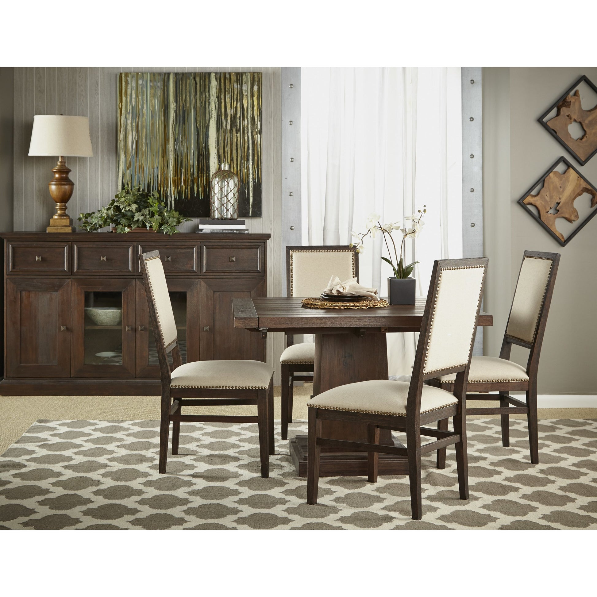 Hudson Square Dining Table by Essentials For Living in natural gray. Made from solid acacia, acacia veneer in a cottage & farmhouse style.