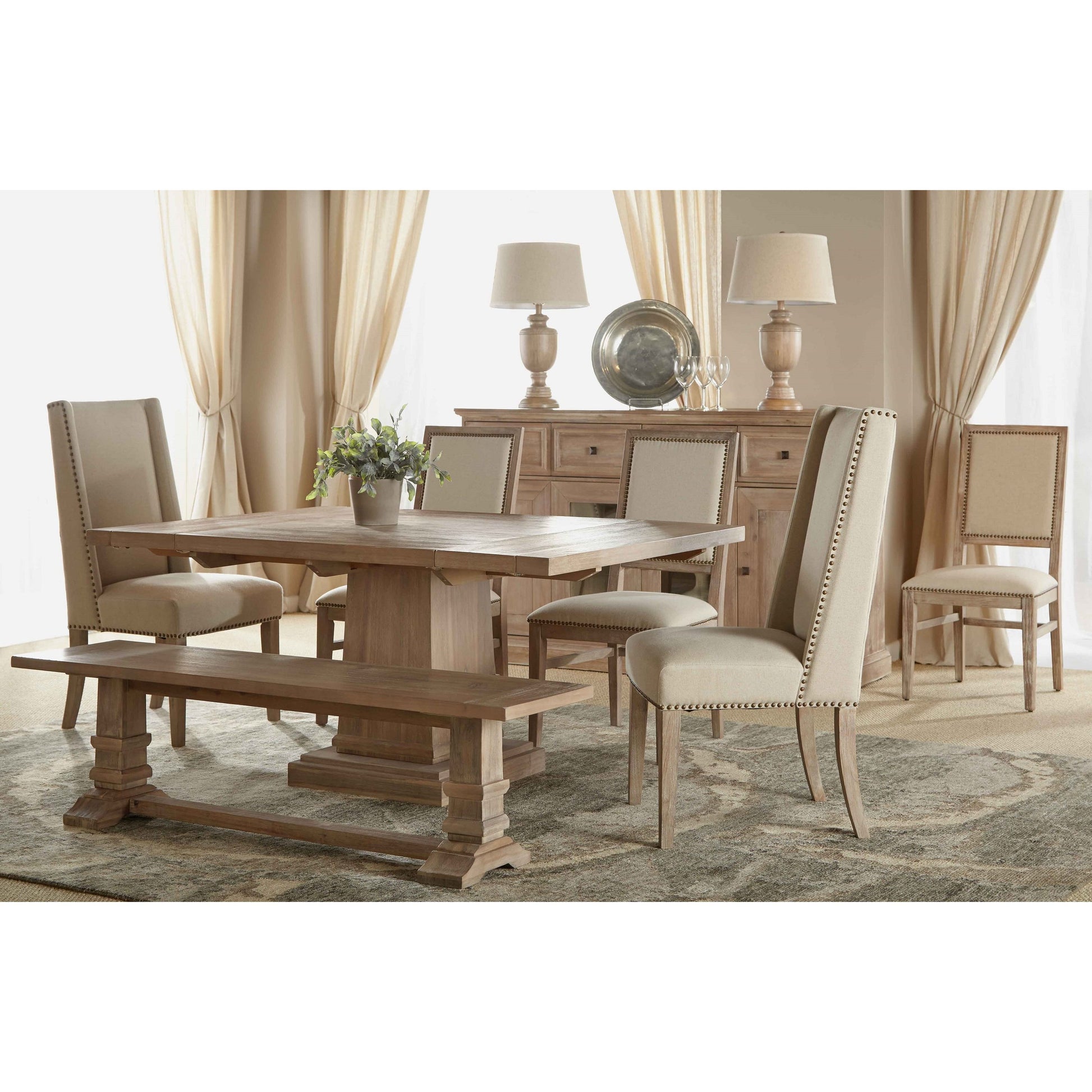 Hudson Square Dining Table by Essentials For Living in natural gray. Made from solid acacia, acacia veneer in a cottage & farmhouse style.