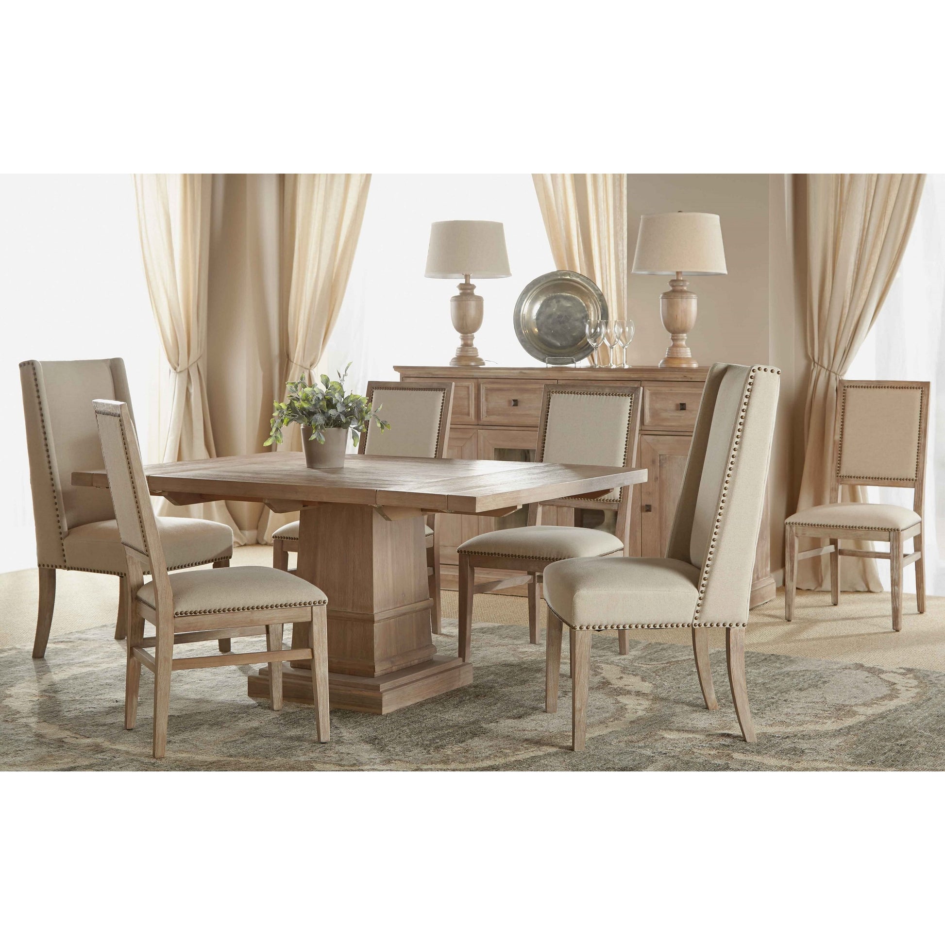 Hudson Square Dining Table by Essentials For Living in natural gray. Made from solid acacia, acacia veneer in a cottage & farmhouse style.