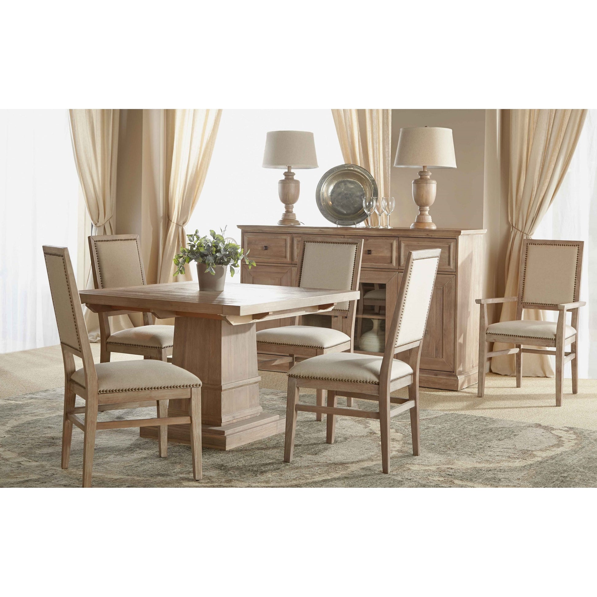 Hudson Square Dining Table by Essentials For Living in natural gray. Made from solid acacia, acacia veneer in a cottage & farmhouse style.