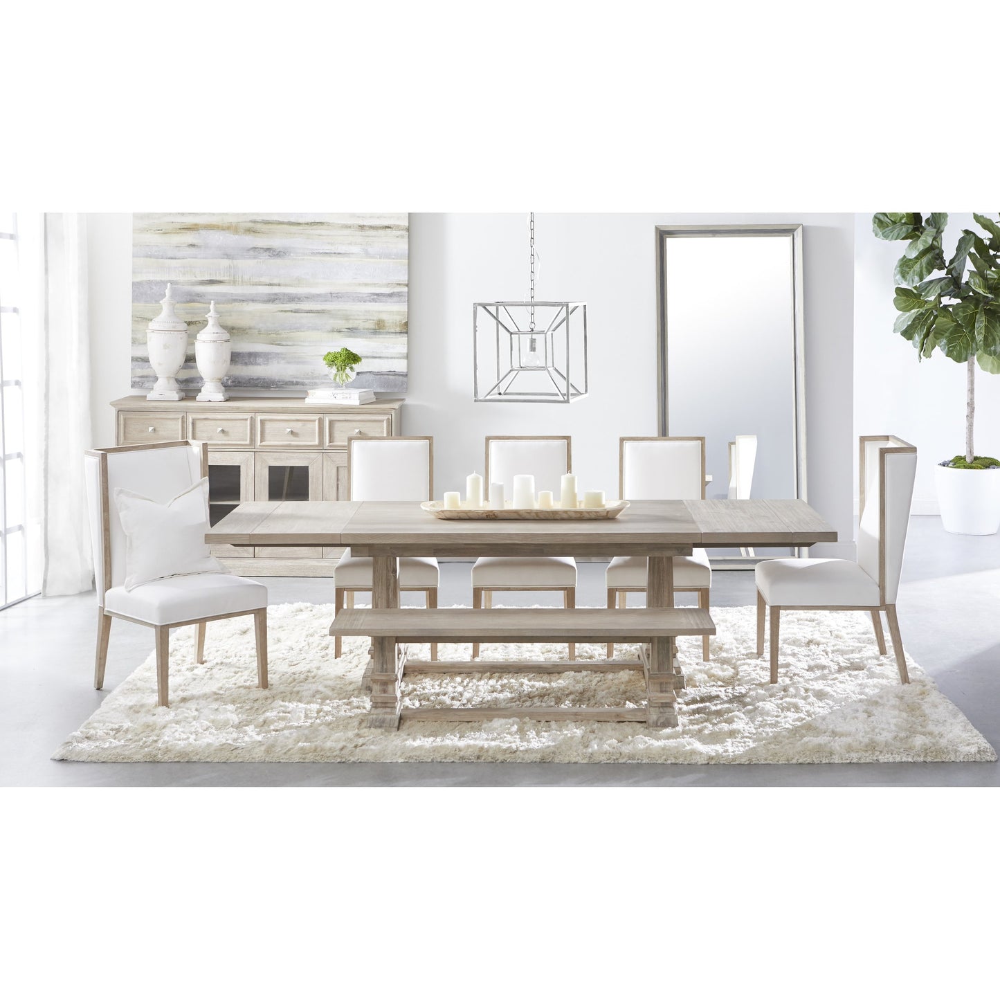 006 SR-387273 | Lifestyle | Hudson Rectangle Dining Table by Essentials For Living in natural gray. Made from solid acacia, acacia veneer in a cottage & farmhouse style.