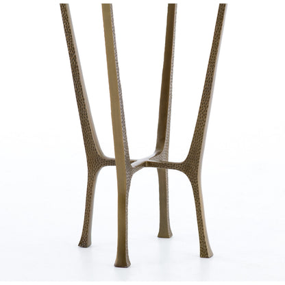 Creighton End Table by Four Hands in aged brass. Made from aluminum, tempered glass in a modern style.