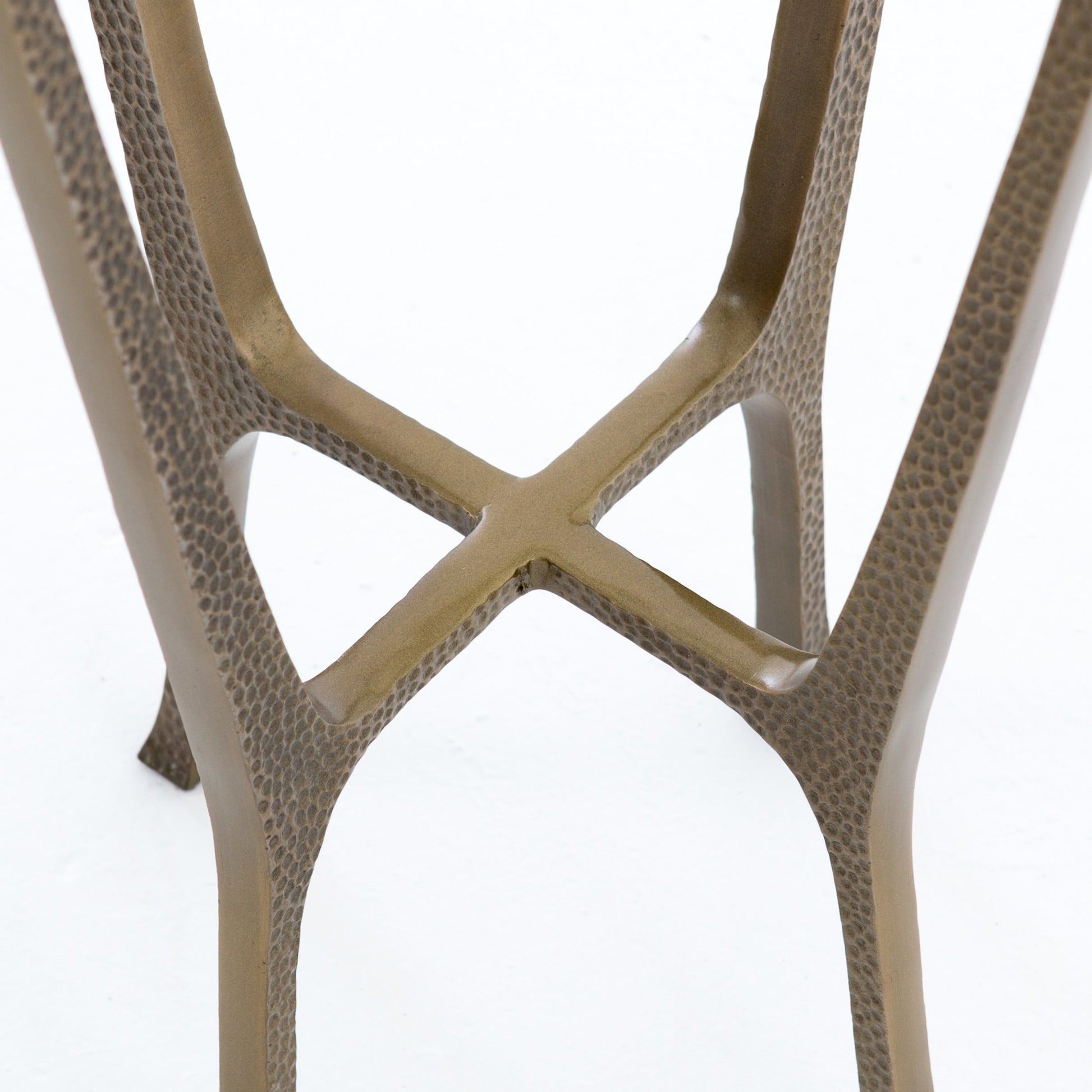 Creighton End Table by Four Hands in aged brass. Made from aluminum, tempered glass in a modern style.