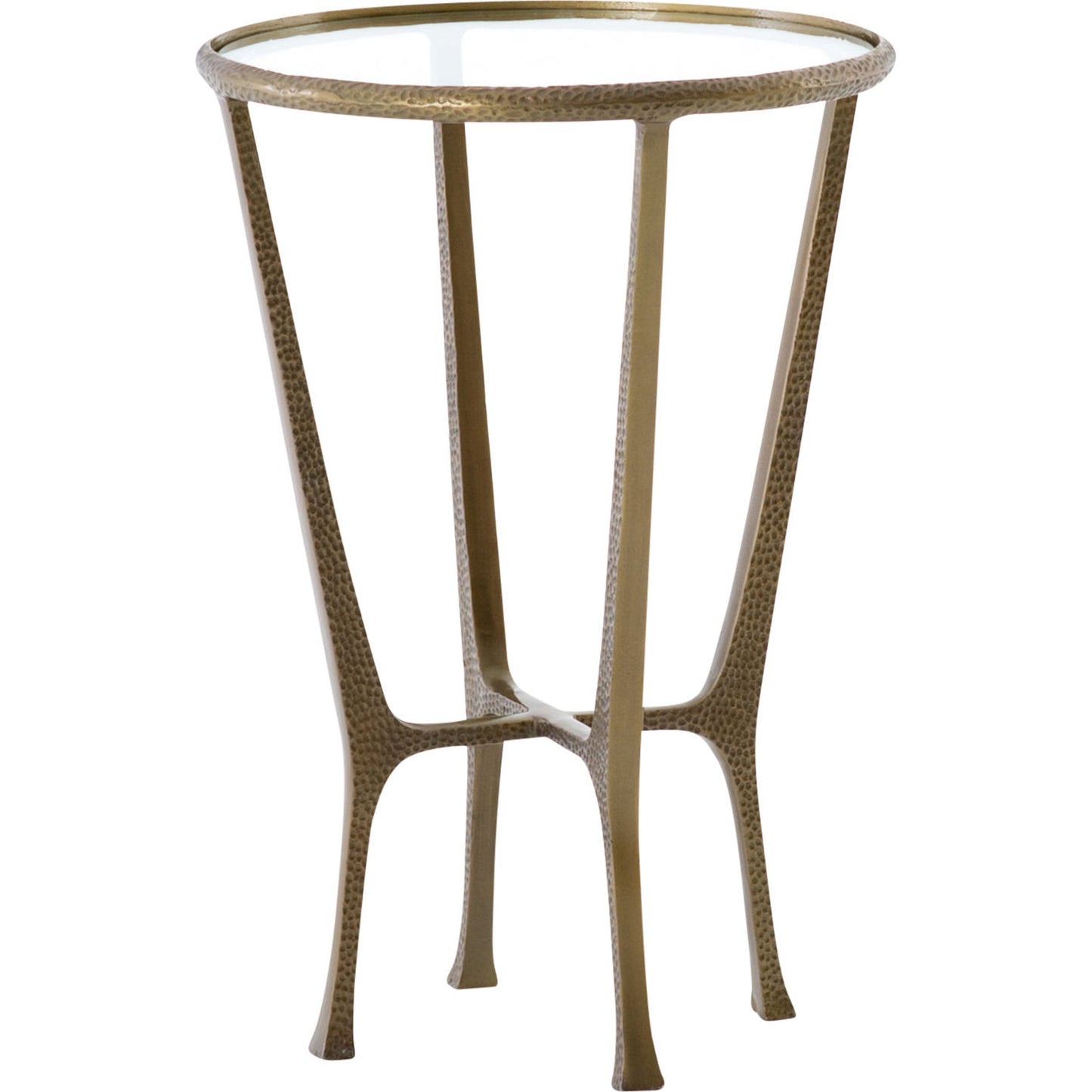 000 SR-368954 | Primary Silo | Creighton End Table by Four Hands in aged brass. Made from aluminum, tempered glass in a modern style.