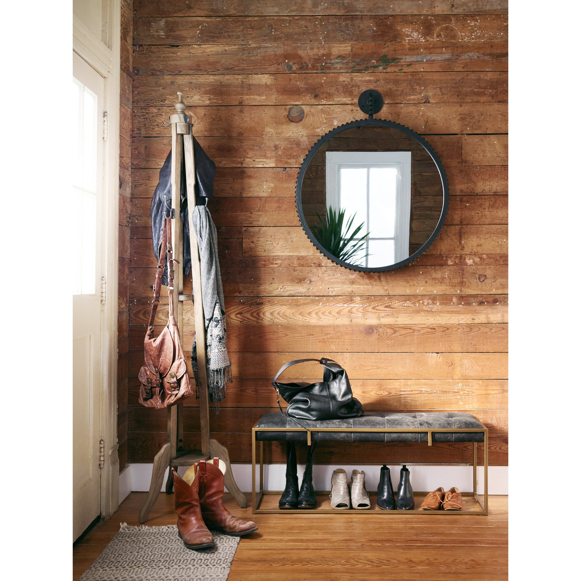 Cru Large Mirror by Four Hands in aged bronze. Made from aluminum, mirror in a transitional style.