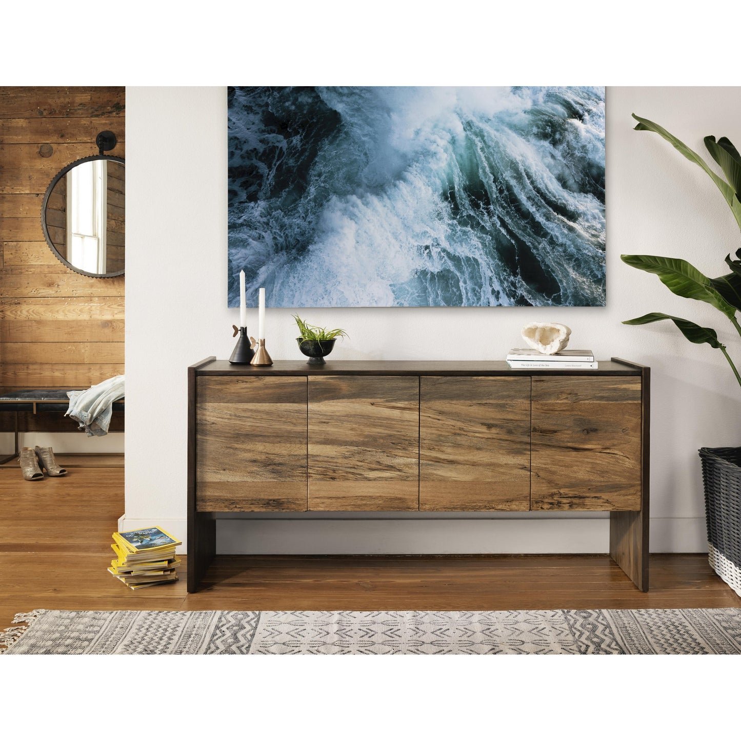 008 SR-368957 | Lifestyle | Cru Large Mirror by Four Hands in aged bronze. Made from aluminum, mirror in a transitional style.