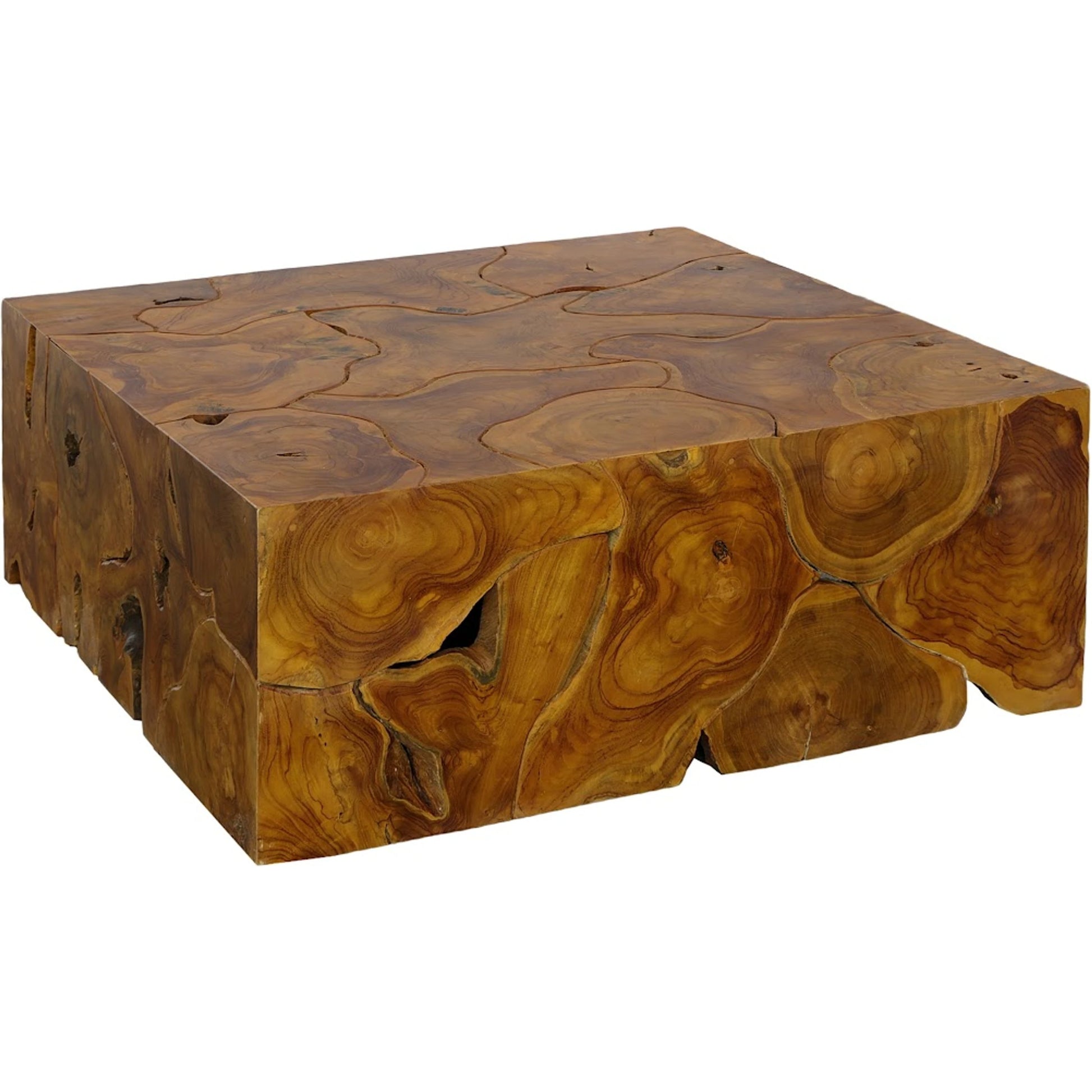 Teak Slice Square Coffee Table by Phillips Collection in warm teak red. Made from unique in a eclectic & global style.