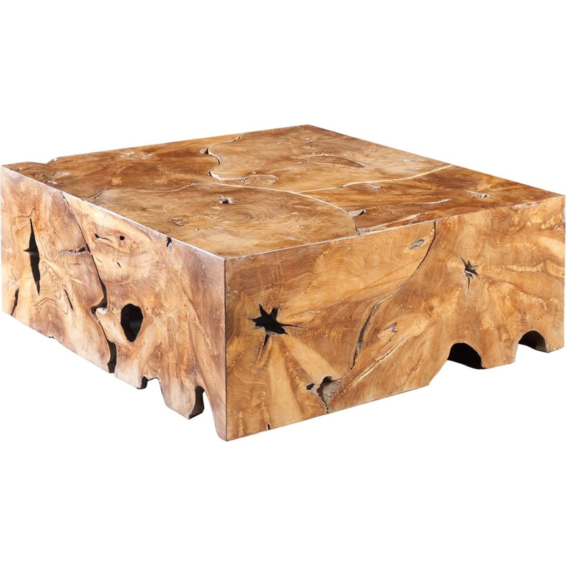 Teak Slice Square Coffee Table by Phillips Collection in warm teak red. Made from unique in a eclectic & global style.