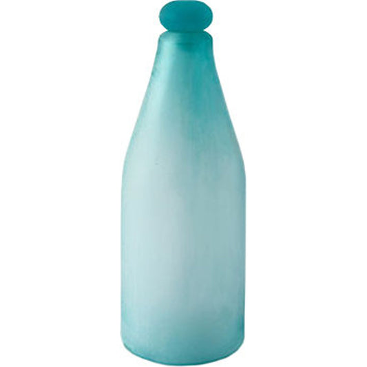 Frosted Glass Bottle II by Phillips Collection in turquoise. Made from glass in a coastal style.