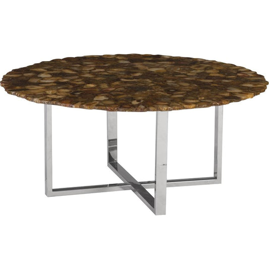 Agate Round Coffee Table by Phillips Collection in silver, brown. Made from stone in a modern style.
