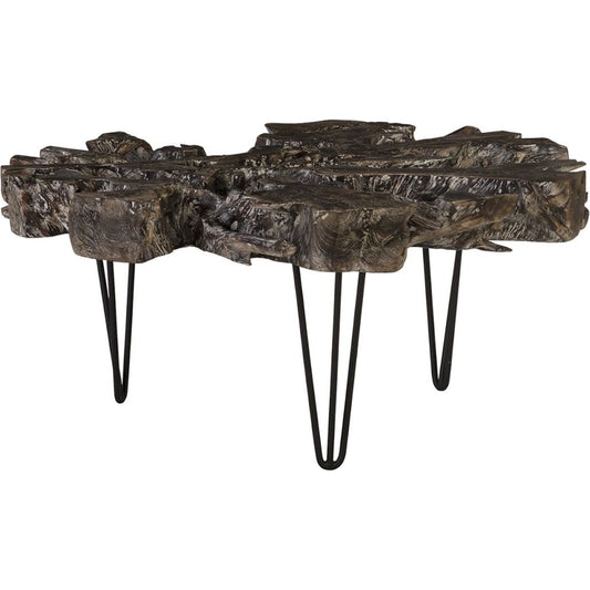 Round Top Coffee Table by Phillips Collection in gray and black wash. Made from wood in a eclectic & global style.