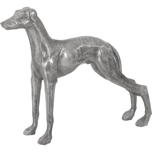 Posing Dog Sculpture by Phillips Collection in silver and aluminum. Made from metal in a transitional style.