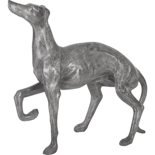 Prancing Dog Sculpture by Phillips Collection in silver and aluminum. Made from metal in a transitional style.