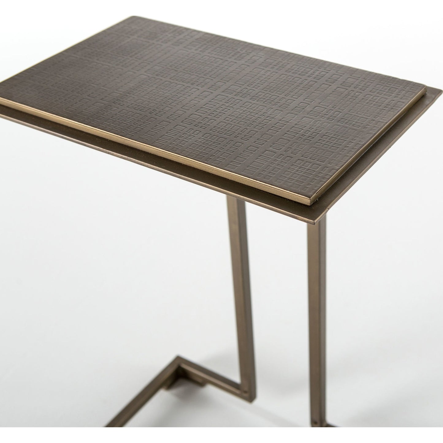 009 S-258274 | Closeup | Acid Etch Table by Four Hands in antique brass. Made from iron in a modern style.
