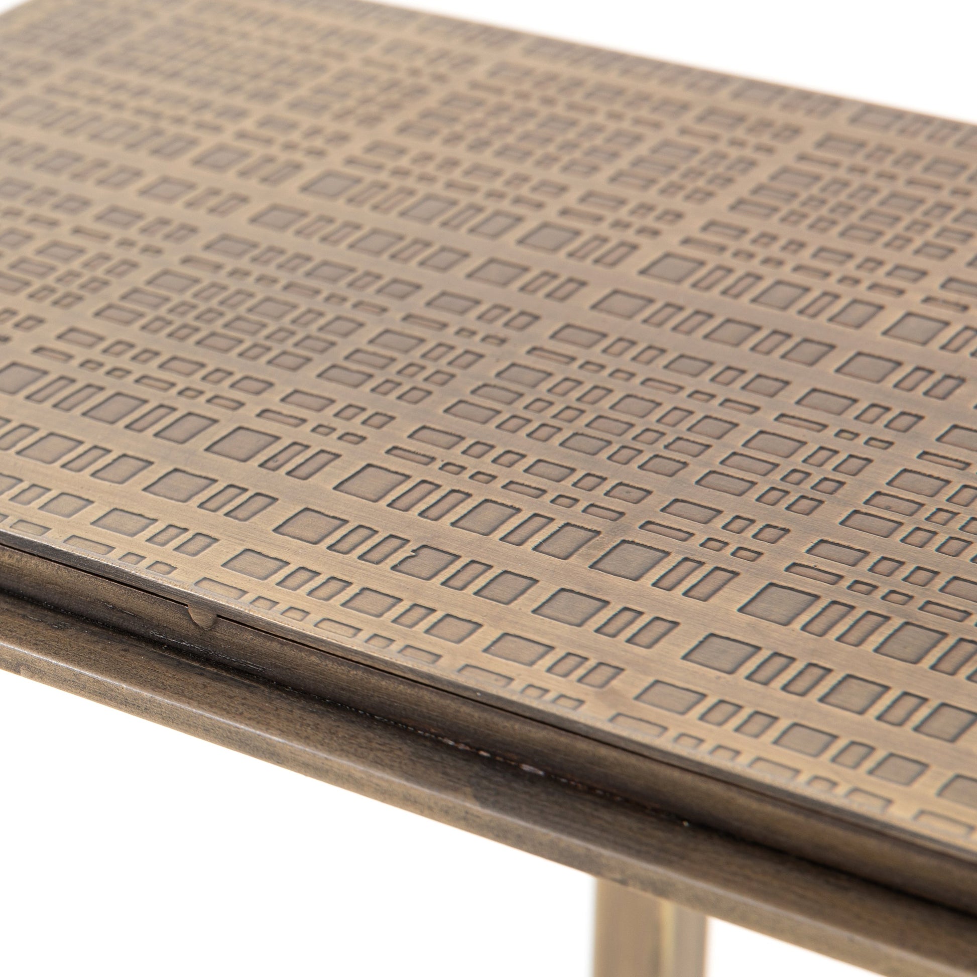 Acid Etch Table by Four Hands in antique brass. Made from iron in a modern style.