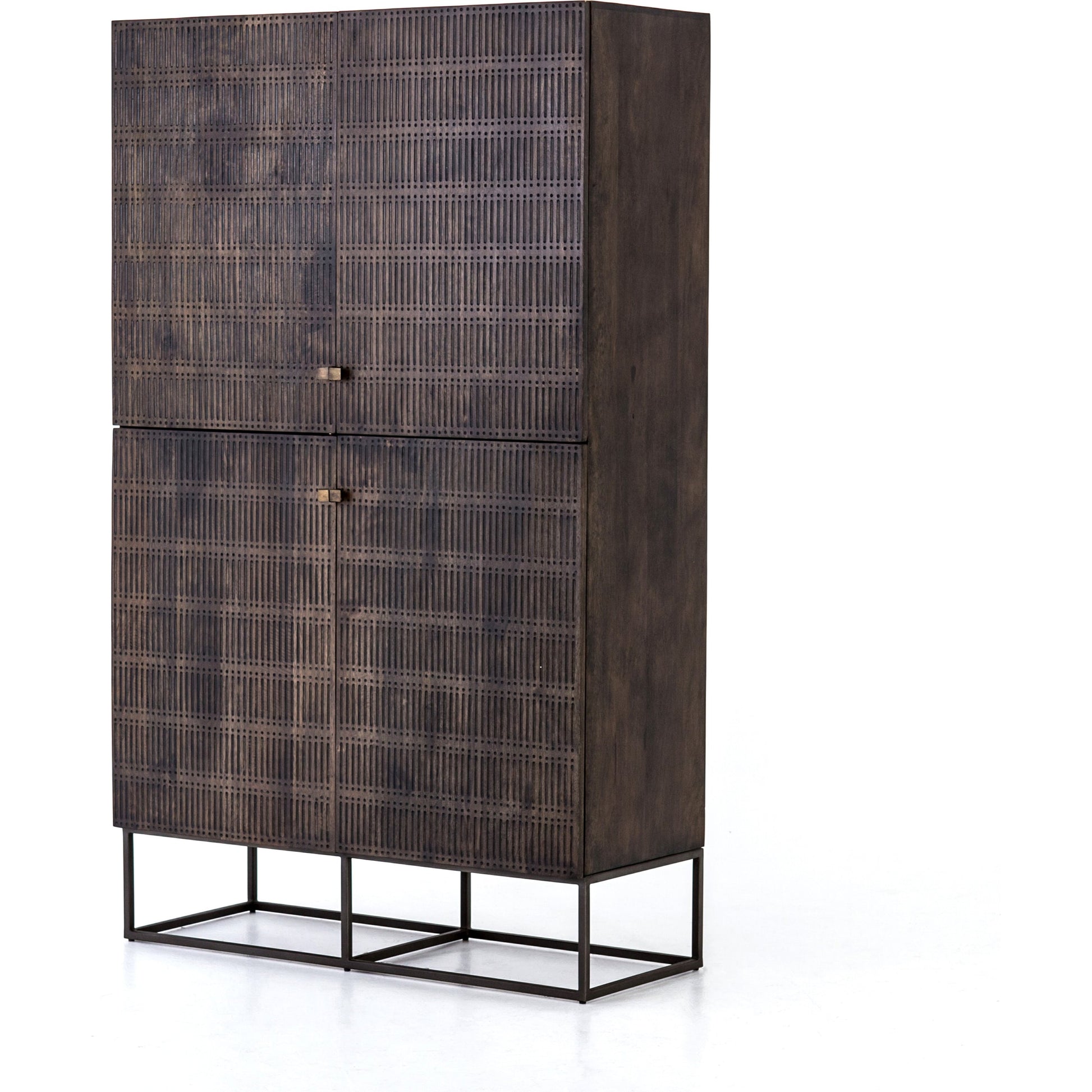 Kelby Cabinet by Four Hands in gunmetal, carved vintage brown, vintage brown. Made from solid mango, iron in a modern style.