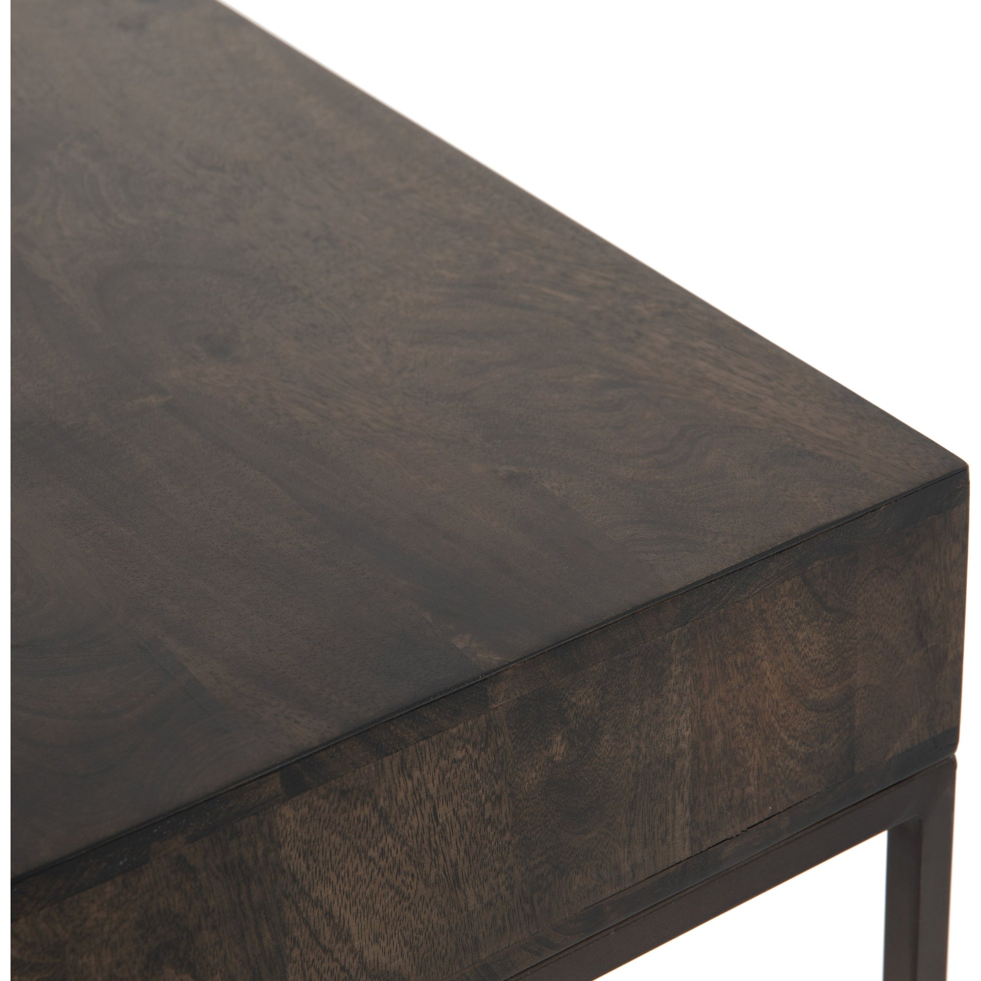 Kelby Writing Desk by Four Hands in aged brass, carved vintage brown, vintage brown, gunmetal and vintage brown. Made from solid mango, iron in a modern style.