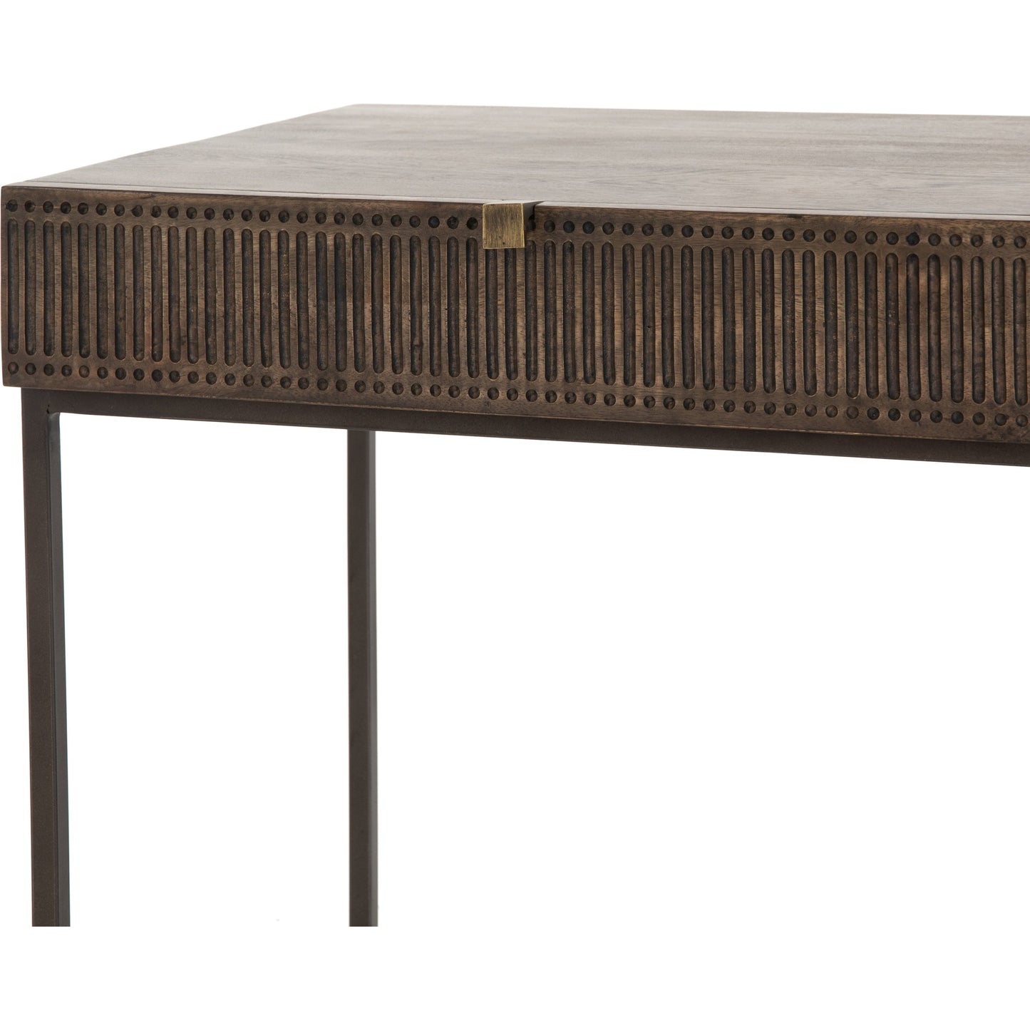 006 SR-809915 | Additional Silo | Kelby Writing Desk by Four Hands in aged brass, carved vintage brown, vintage brown, gunmetal and vintage brown. Made from solid mango, iron in a modern style.