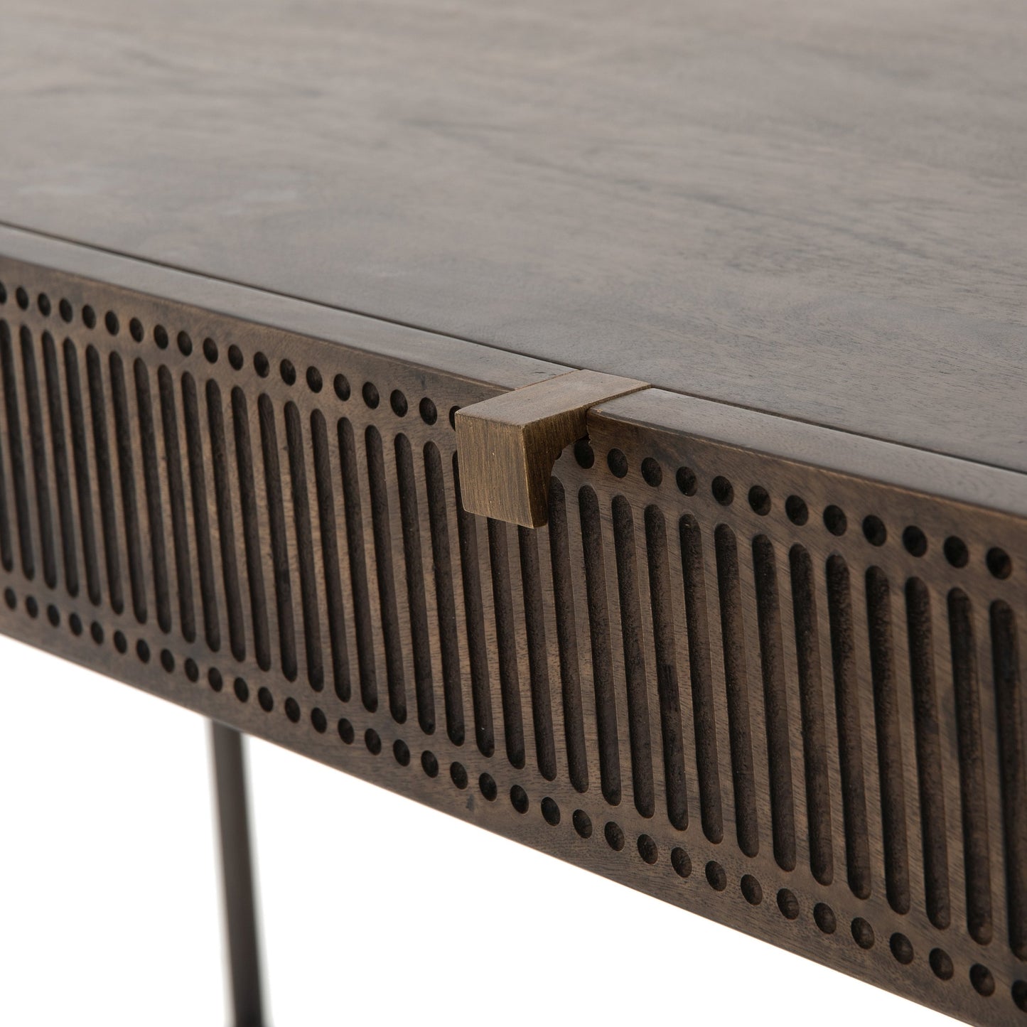 007 SR-809915 | Additional Silo | Kelby Writing Desk by Four Hands in aged brass, carved vintage brown, vintage brown, gunmetal and vintage brown. Made from solid mango, iron in a modern style.