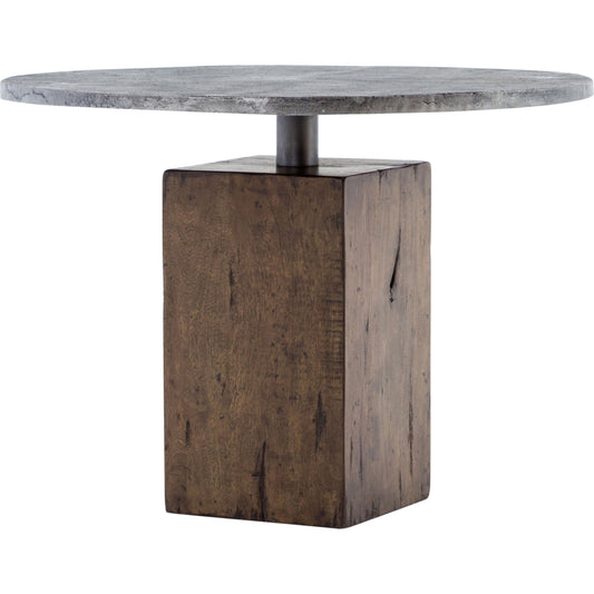 Boomer Bistro Table by Four Hands in tanner brown, light gunmetal. Made from iron, solid mixed reclaimed wood in a modern style.