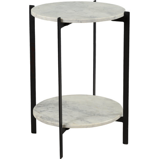 Melanie Accent Table by Moe's Home Collection in white marble, black mat. Made from white marble top, matt-black iron base in a modern style.